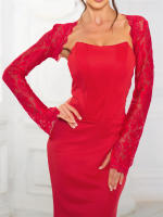 Vestido De Noche De Corte Mermaid Romagic Sin Espalda De Encaje Largo Manga Larga Sin Mangas Para Fiesta De Premio Traje De Baño Con Capa Desmontable - details 4