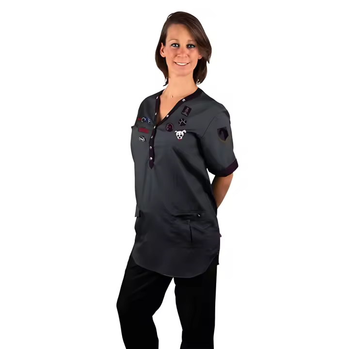 Ibañez Bata Peluquería Figarino Negra Talla XL Unisex con Parches Perrunos - 1