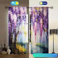 2pcs Cortina De Pintura Al Aire Libre De Florecillas De Wisteria Para Decoración Del Hogar Tratamiento De Ventana Para Dormitorio Oficina Cocina Material 100% Poliéster - details 2