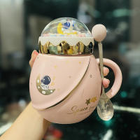 Taza De Cerámica Con Tapa Y Cuchara Serie Astronauta Regalo Creativo Para Negocios Eco-amigable Para Café Y Té Cumpleaños Y Fiestas Para Niñas - details 9
