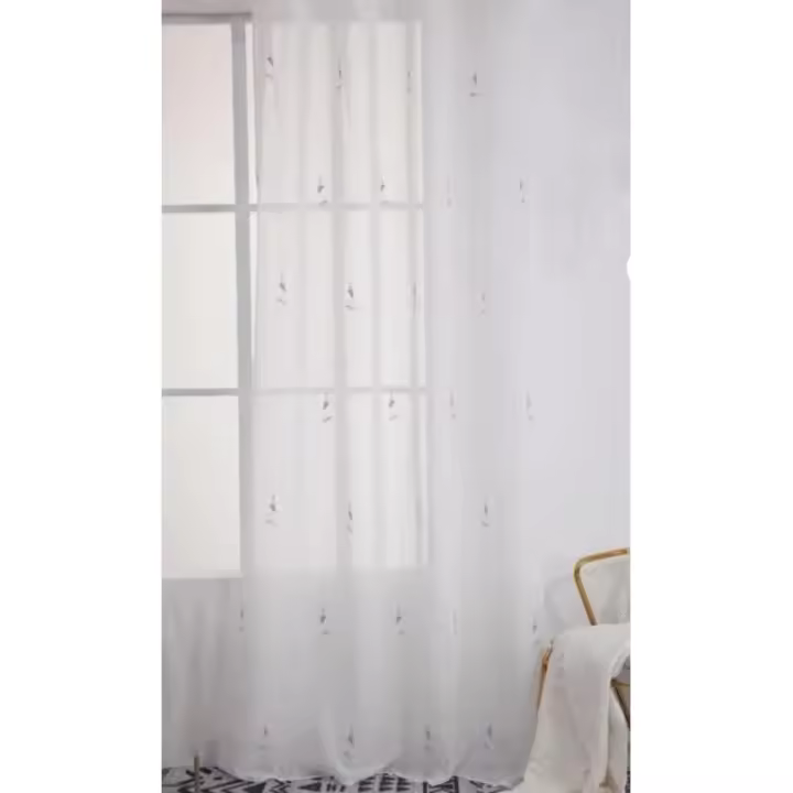 Cortina de tela semitransparente de lino y poliéster decorada con ramo de flores.150x260cm, decoración del hogar. - 1