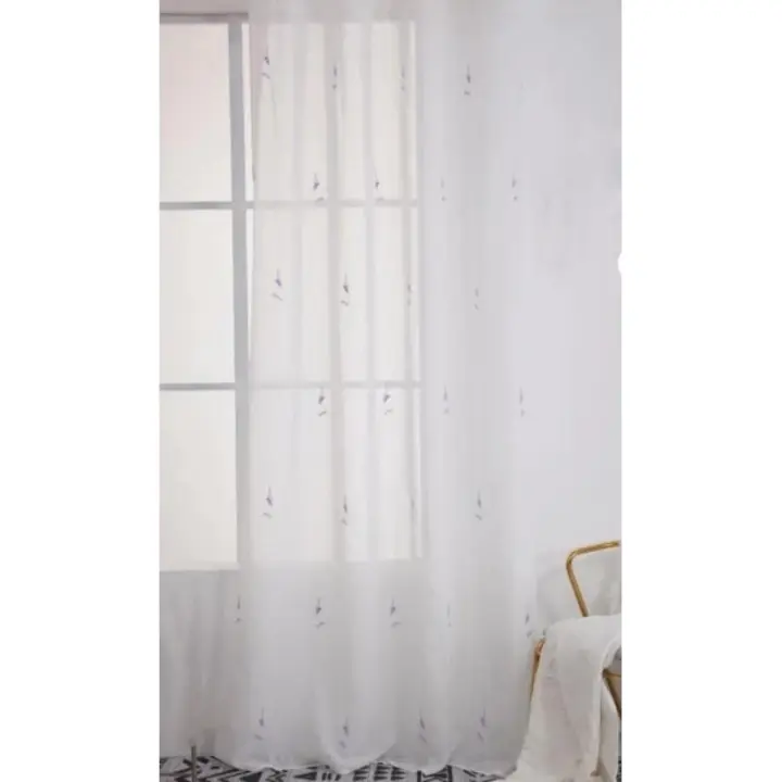 Cortina de tela semitransparente de lino y poliéster decorada con ramo de flores.150x260cm, decoración del hogar. - 1