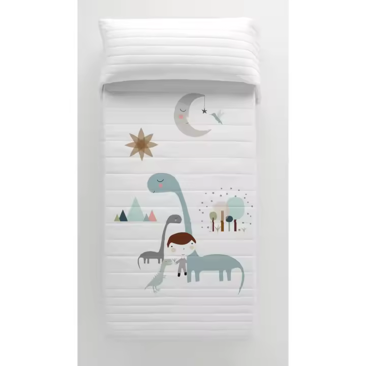COLCHA BOUTI REVERSIBLE INFANTIL 100% ALGODÓN JURASIC WHITE HACIENDO EL INDIO FABRICADO EN ESPAÑA - 1