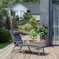 Tumbona plegable reclinable negra o gris, cama de sol con colchón de 6 cm, reposacabezas desmontable, aluminio inoxidable y tejido transpirable, confort máximo, capacidad 150kg, ideal para jardín y playa - details 4