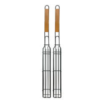 Cesta De Asado Portátil Para Kabob Con Mango De Madera Acero Inoxidable Antideslizante Para Verduras Camarones Carne Hot Dog BBQ - details 5