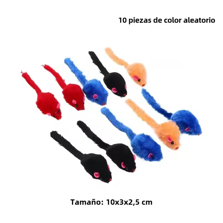 Juguetes Para Gatos 10/20 Piezas Ratones Falsos Con Cola Larga De Pelo De Conejo Suave Y Sonido Rascador Para Gatos Tamaño 10x3x2.5cm - 1
