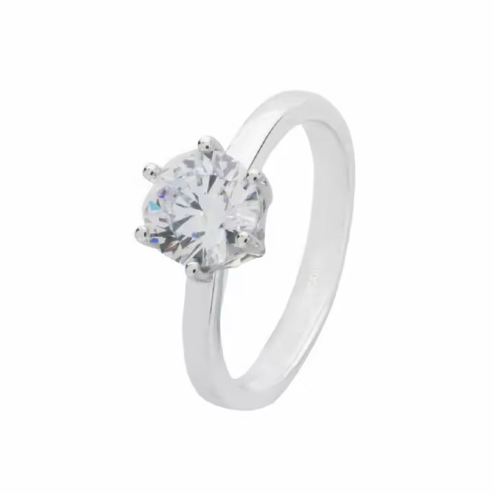 Anillo solitario Itemporality plata con circonita montada sobre 6 garras - 1