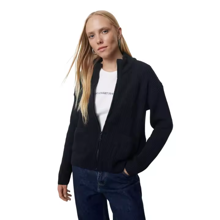 Trendyol Anthracite More Sustainable Zippered Oversize Soft Textured Pocket Cotton Knit Cardigan Twoaw25Hi00314 - 1