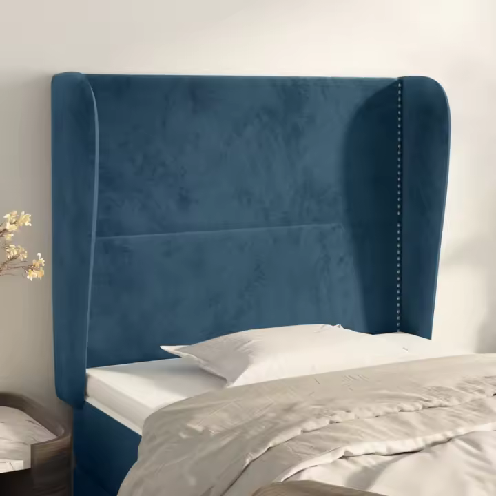 vidaXL Cabecero con orejas de terciopelo azul oscuro 93x23x118/128 cm - 1