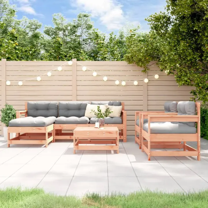 vidaXL Juego de muebles jardín 7 pzas y cojines madera abeto Douglas - 1