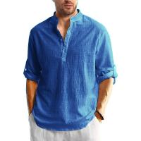 Camiseta De Lino Y Algodón Para Hombres Camisa De Manga Larga Con Botones Estilo Playa Hawaiano Transpirable Y Ligera Para Todas Las Estaciones - details 5