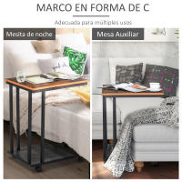 HOMCOM Mesa Lateral Mesa Auxiliar con Ruedas para Sofá Salón Dormitorio Estilo Industrial Retro Mesa Café Ordenador Metal y Madera 51x36x65 cm - details 1