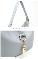 Bolso De Hombro Para Mujer Zency Elegante Azul De Cuero Genuino 100% Bolso Hobos Blanco Mochila Mensajera Para Dama Con Decoración De Cerradura Charm Lock Tamaños Variados - details 14