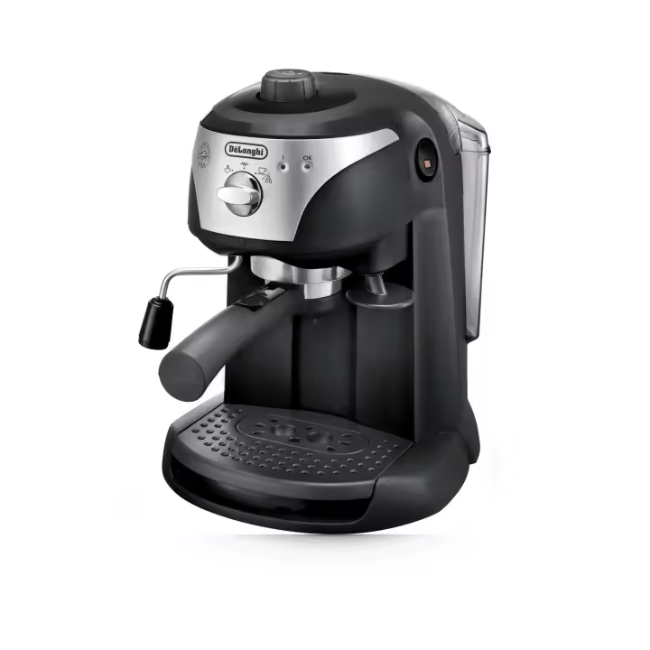 Delonghi - Cafetera Espresso de Bomba Tradicional con espumador de leche. 15 bares de presión, capacidad 1L, 1050W. Modelo EC221. Negro. - 1