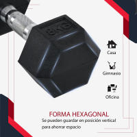 HOMCOM Juego de Mancuernas de 8kg con Barra de Conexión Metálica  y Cabeza Hexagonal Juego de Pesas 16kg Total para Entrenamiento en Casa Gimnasio Oficina Negro y Plata - details 5