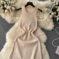 Vestido Midi Bodycon A-Line De Mujer Sin Mangas Patchwork Tejido Long Sundress Malla Elástica Estilo Callejero Verano 2024 - details 21