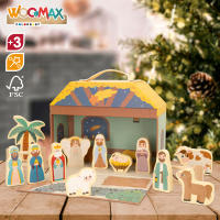 WOOMAX - Portal de Belén de madera infantil, 15 piezas, Impresión a doble cara, Fácil de montar y desmontar, Nacimiento Navidad, Pesebre, Figuras Reyes Magos, Para niños +3 años, Decoración navideña - details 3