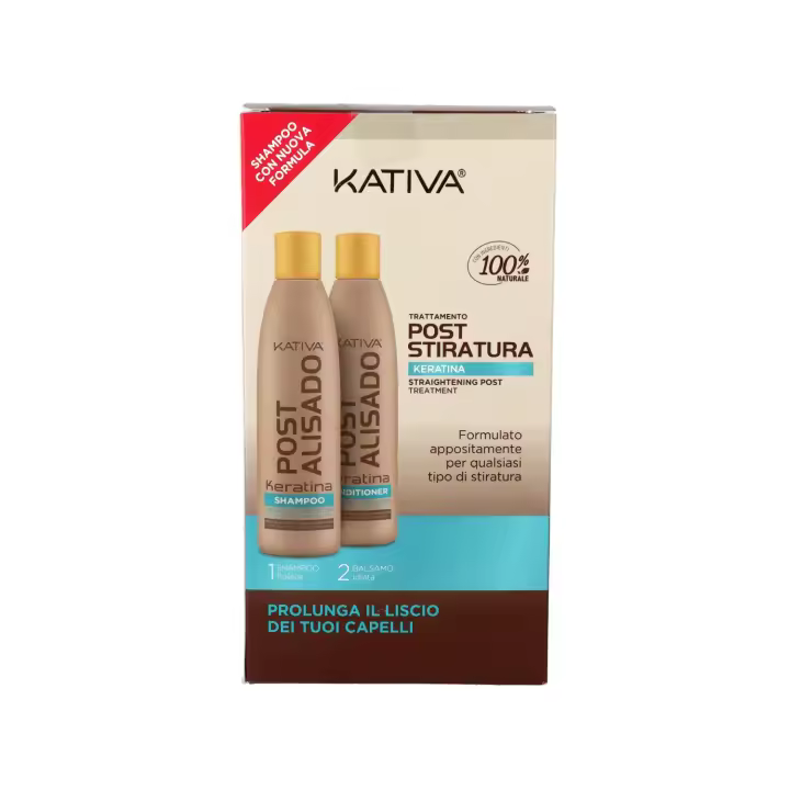 Kativa post alisador keratin kit (champú+acondicionador), kativa post alisado, una línea especialmente formulada para prolongar el efecto de alisado en el cabello manteniéndolo ordenado, dócil, con brillo y suavidad - 1