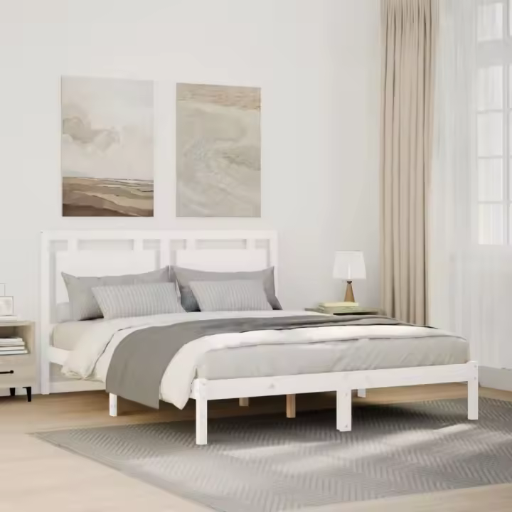 vidaXL Cama extralarga sin colchón madera maciza blanca 140x210 cm - 1