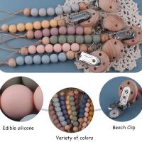 Cadena de Chupete de Madera para Bebe, soporte de pezón, Clips de silicona, seuridad, práctico, anticaída, multicolor, grado alimenticio - details 0