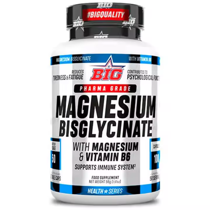 Big Bisglicinato de Magnesio 100 Caps Magnesium Bisglycinate con Magnesio y Vitamina B6 - Más Energía y Vitalidad - 1