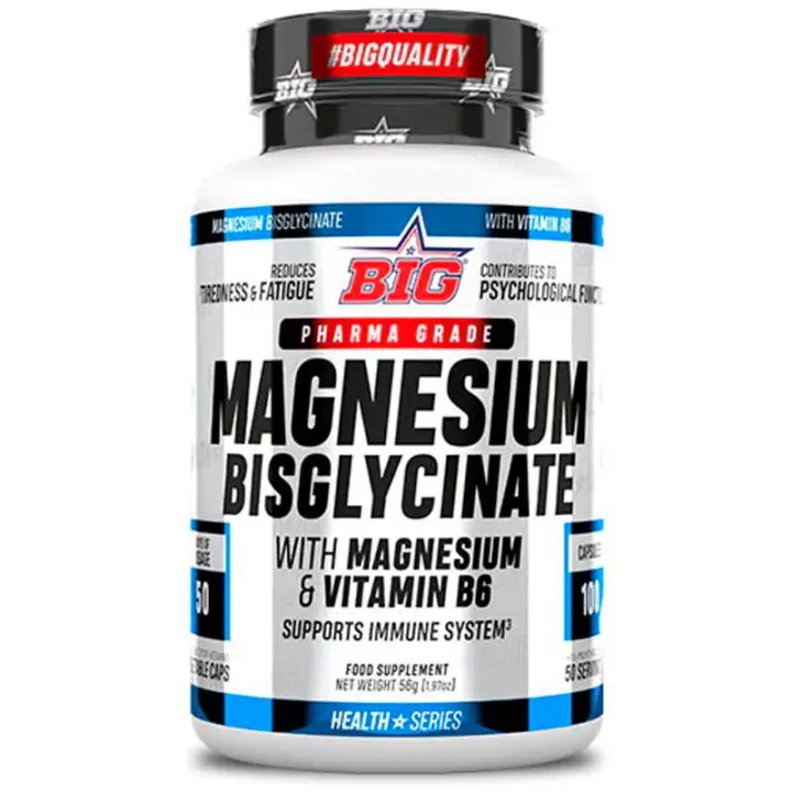 Big Bisglicinato de Magnesio 100 Caps Magnesium Bisglycinate con Magnesio y Vitamina B6 - Más Energía y Vitalidad - 1