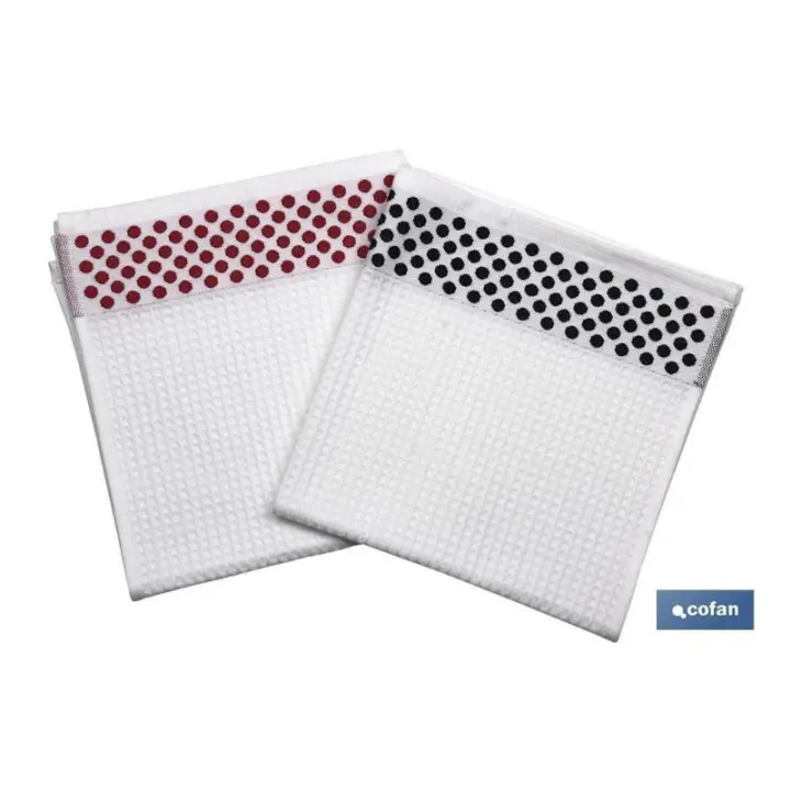 Pack 2 paños cocina 50x50 negro/rojo - 1