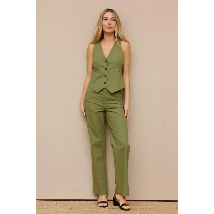 SOLO VENTA CHALECO - CONJUNTO VERDE CHALECO Y PANTALÓN - Solo Venta Chaleco, Verde, Rayon, Poliester, Polyester, Elastano, Primavera Verano para Mujer - 1