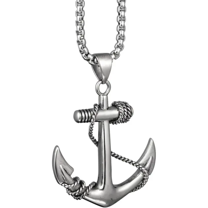 Collares de hombre marinero con ancla de mar de acero de titanio, colgantes de cadena Punk Rock Hip Hop únicos para niño,regalo - 1