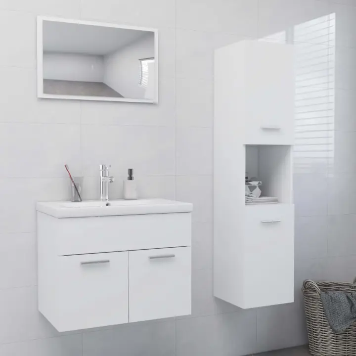vidaXL Juego de muebles de baño madera de ingeniería en color Blanco/Roble Sonoma/Gris hormigón y más | almacenamiento funcional diseño moderno para baño dormitorio sala - 1