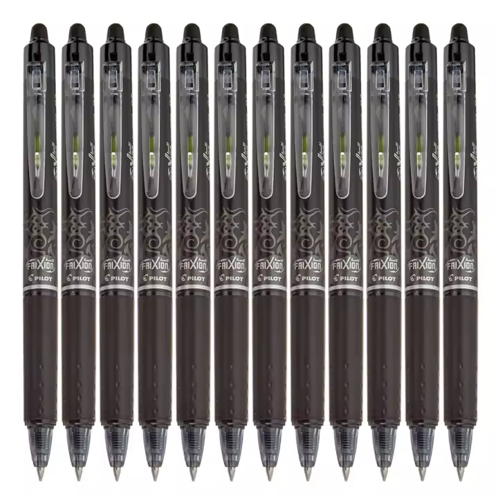 Pilot Bolígrafo Frixion Clicker 0,7mm Retráctil Grip Tinta Borrable Negro (Pack de 12) - 1