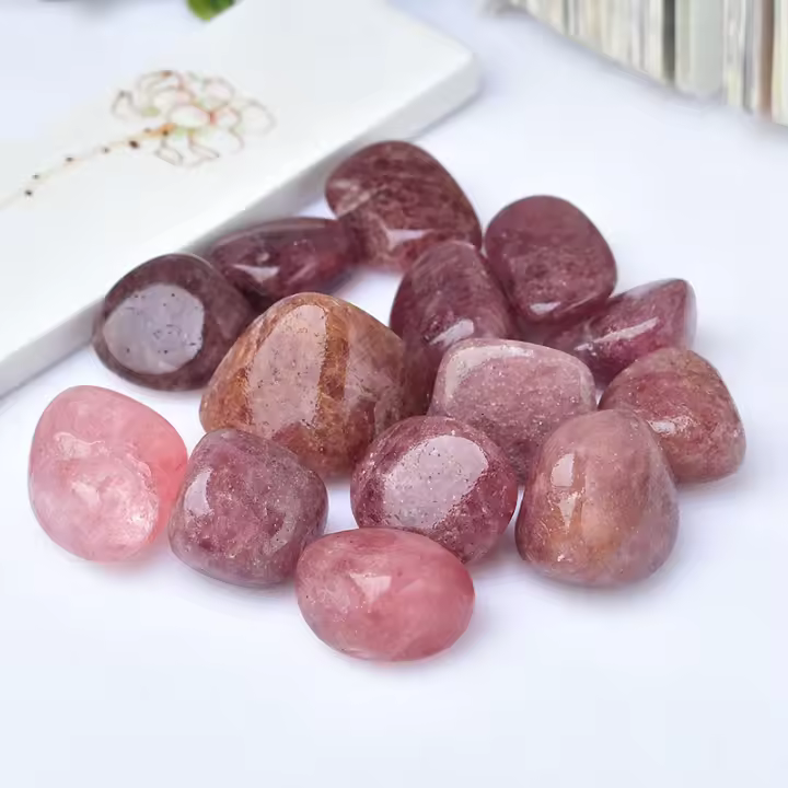 Specimen De Mineral De Cuarzo Natural 100g Piedras De Fresa Y Rosa Para Cura Reiki Decoración Para Acuario Estilo Pastoral Tema Amor - 1
