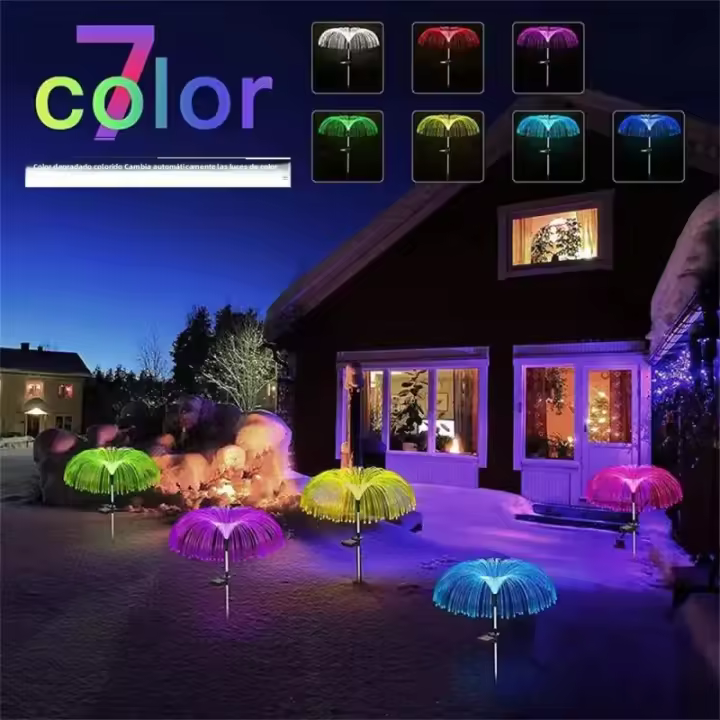 Luces De Jardín Solares De Fibra Óptica De Medusa LED Cambio De Color En 7 Colores Impermeables Para Decoración De Jardín Y Pared Luz Decorativa Solar Fairy String - 1