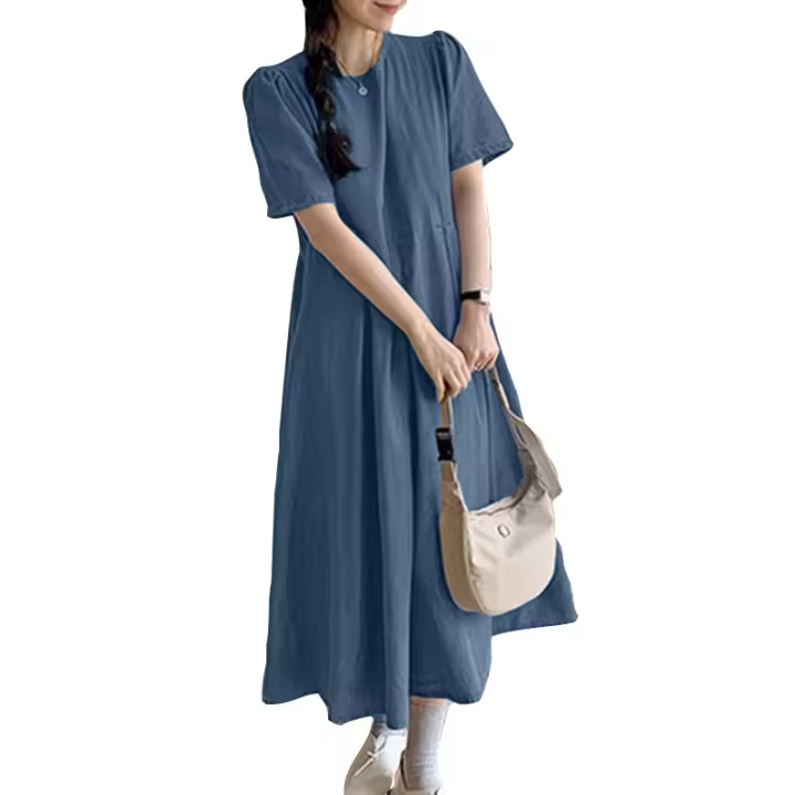 Vestido De Verano Azul Denim ZANZEA Para Mujer Elegante Corto Trabajo Sundress Sólido Pliegue Robe Casual Suéter Vestidos - 1