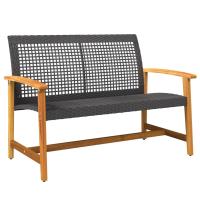 vidaXL Banco de jardín madera de acacia y ratán PE negro 112 cm - details 1