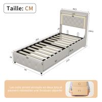 Cama individual 90x200 cm beige con almacenamiento abatible, cabecero acolchado LED y carga - details 0