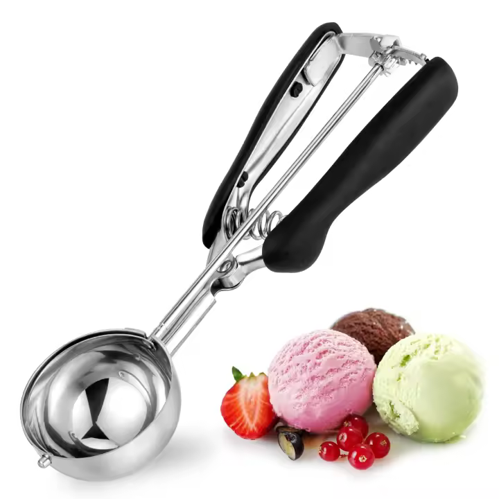 Cuchara para helado, 4 cucharadas, 6 cm, pala grande para galletas de acero inoxidable con fácil liberación del gatillo, buen agarre, puré de patatas, albóndigas, bolas de melón y galletas - 1