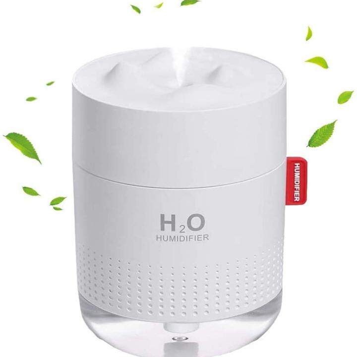 Práctico humidificador de aire de 5,08 x 3,74 pulgadas, humidificador de niebla fría de montaña nevada de 500 ml, humidificador silencioso USB, con 2 modos de pulverización de luz nocturna y batería de duración ultralarga de 18 horas