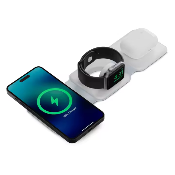 Cargador Inalámbrico Ksix 3en1 15W Blanco Plegable - 1