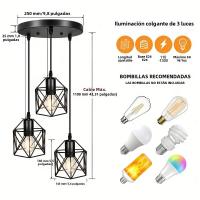 Lámpara Colgante Vintage De 3 Cabezas E27 Negro Para Sala De Estar Comedor Iluminación De Metal Adecuada Para Habitaciones Y Hoteles - details 2