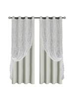 Cortinas Modernas De Color Sólido Doble Capa Con Cordón Para Atar, Totalmente Oscurecidas Perforadas Adecuadas Para Varias Habitaciones Material De Poliéster 100% - details 10