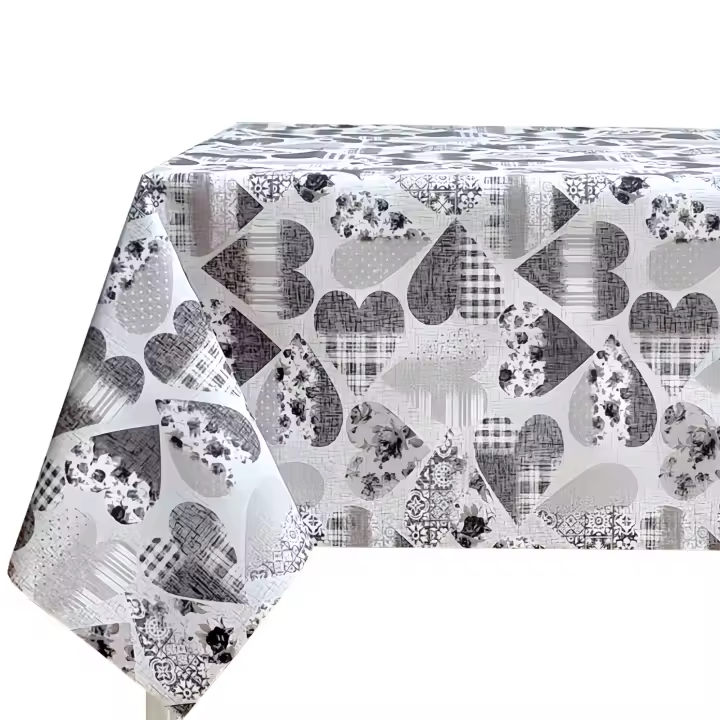 Mantel Rectangular Antimanchas, Fácil de limpiar, Lavable, Algodón, Impermeable, Para el comedor, Moderno, Corazones, Gris - 1