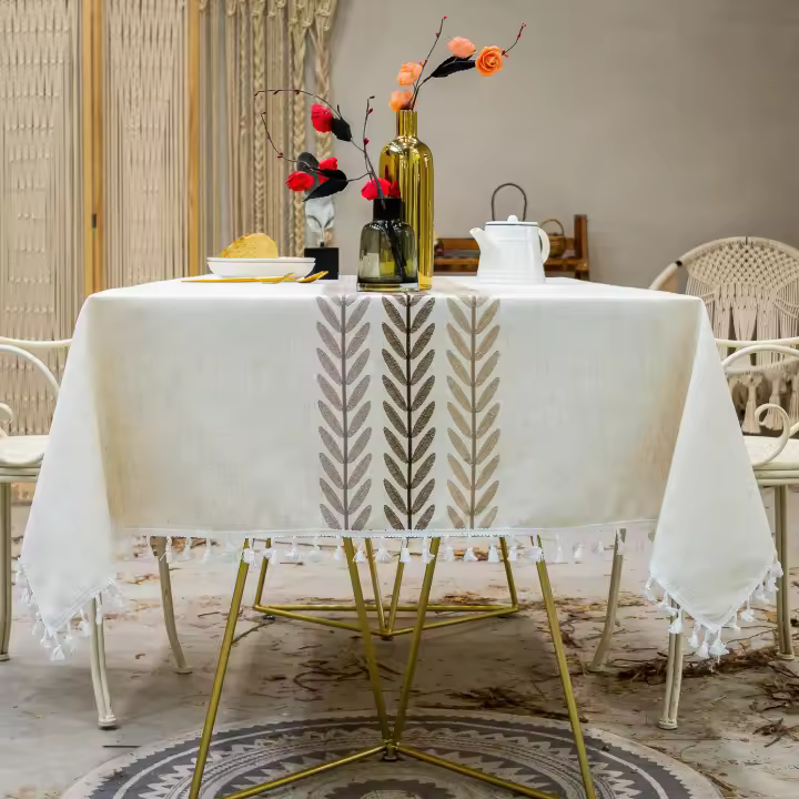 Mantel De Algodón Y Lino Con Borlas Nórdicas Sencillas Bordado De Flores Y Hojas Para Fiestas Y Decoración Del Hogar - 1
