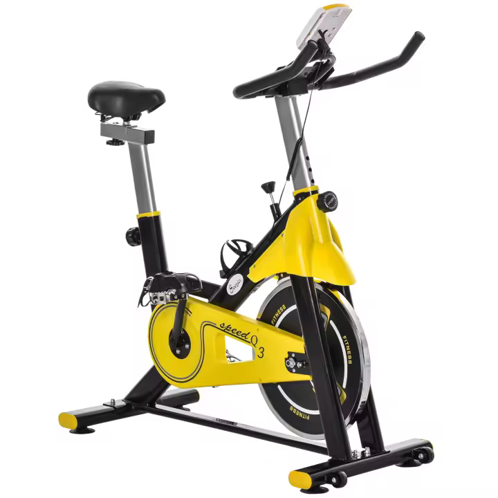 HOMCOM Bicicleta Estática con Resistencia Regulable Bici Estática Bicicleta de Fitness con Pantalla LCD Ruedas Manillar y Asiento Ajustable para Casa Gimnasio Amarillo y Negro - 1