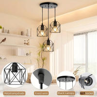 Lámpara Colgante Vintage De 3 Cabezas E27 Negra Para Sala De Estar Comedor Adecuada Para Habitación Principal Otras Habitaciones Hotel - details 4