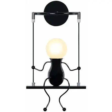 Lámpara de pared sencilla con forma de muñeca de moda para niños, moderna lámpara de pared con forma de muñeca de hierro forjado para sala de estar, dormitorio, creativa (negra) - 1
