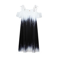 Nuevo Vestido Impreso De Verano Para Mujer Hombros Descubiertos Con Encaje Manga Corta Largo Hasta La Rodilla Estilo Casual - details 12