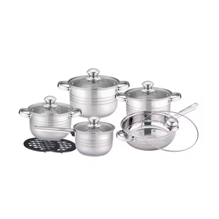 OTA Line Batería de Cocina 6 Piezas en Acero Inoxidable con Tapas - Apta para Todo Tipo de Cocinas - 1