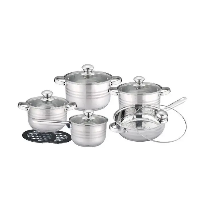OTA Line Batería de Cocina 6 Piezas en Acero Inoxidable con Tapas - Apta para Todo Tipo de Cocinas - 1