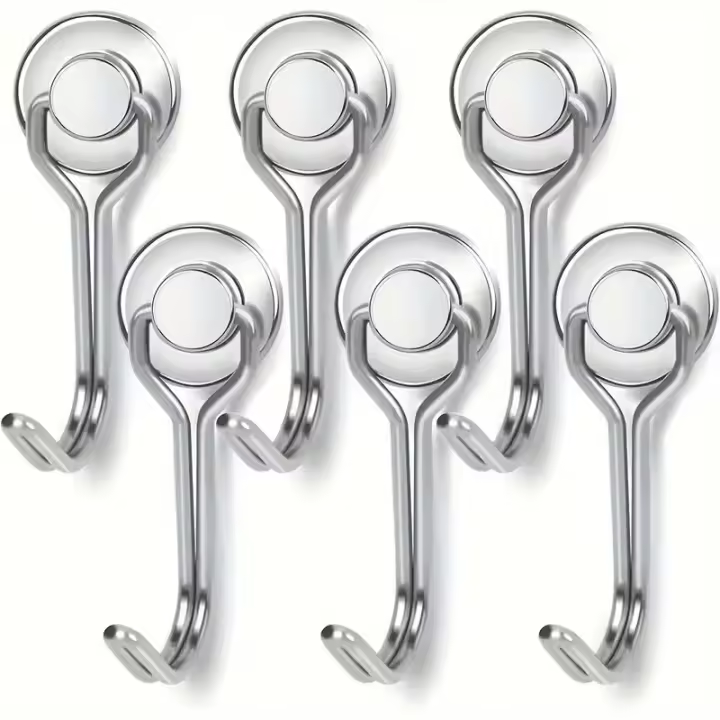 6Pcs Gancho Magnético De Alta Resistencia Con Gancho Giratorio Para Cocina Refrigerador Correa Llavero En Casa - 1